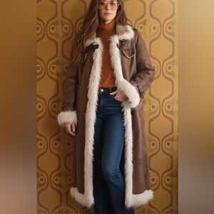 Y2K Penny Lane Coat Brown Ivory Sz S